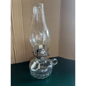Vintage Lamplight Farms Clear Glass Oil Lamp with Handle and Chimney USA Made